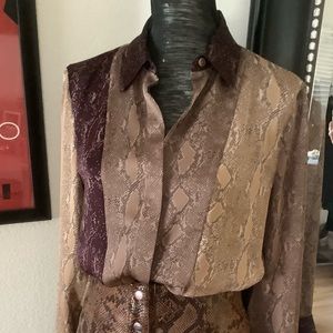 Satin snakeskin collared button down blouse